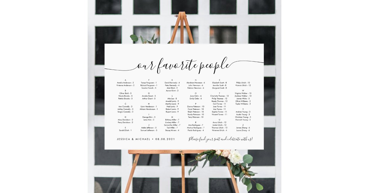 Alphabetical Our Favorite People Seating Chart Zazzle