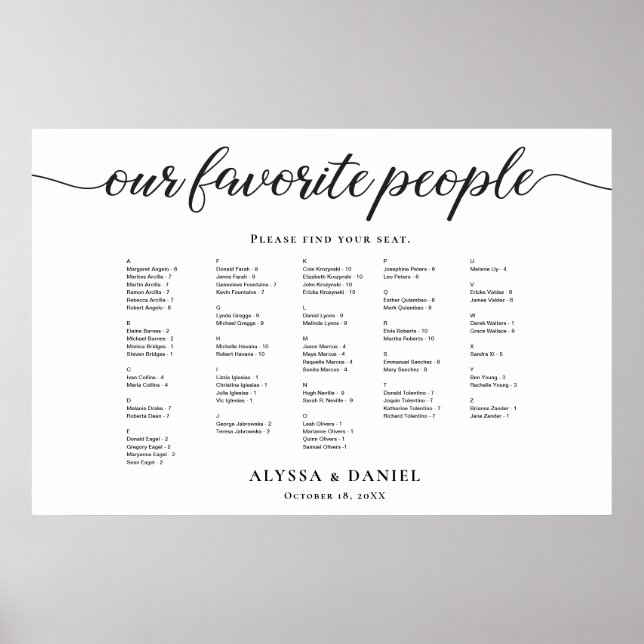 Alphabetical Our Favorite People Wedding Poster (Front)