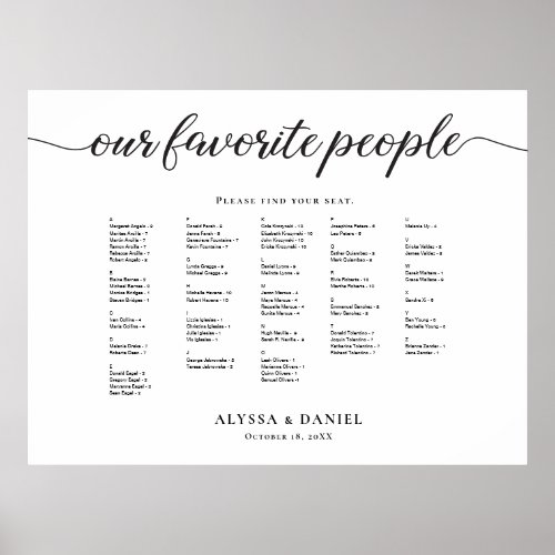 Alphabetical Our Favorite People Wedding Poster