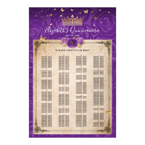 Alphabetical Purple Lavender Gold Roses Seating Poster
