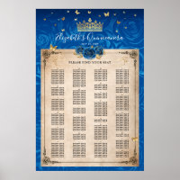 Alphabetical Royal Blue and Gold Roses Seating
