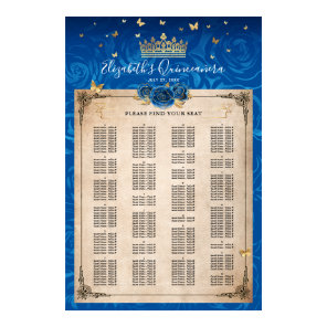 Alphabetical Royal Blue and Gold Roses Seating Poster