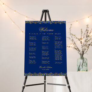 Alphabetical Royal Blue Gold Ornate Seating Chart Foam Board