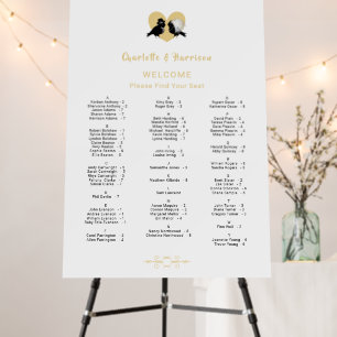 Alphabetical Seat Chart Black Gold Love Birds Cute Foam Board