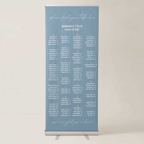 Alphabetical Seating Chart 128 Names Dusty Blue Retractable Banner