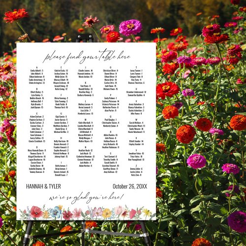 Alphabetical Seating Chart 128 Names Wildflowers Foam Board