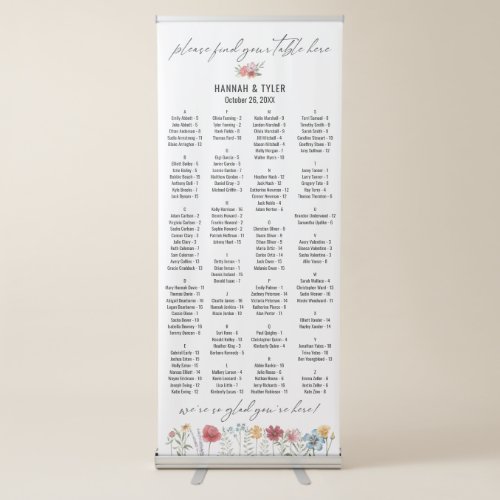 Alphabetical Seating Chart 128 Names Wildflowers Retractable Banner
