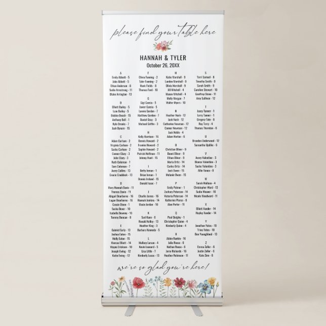 Alphabetical Seating Chart 128 Names Wildflowers Retractable Banner (Front)