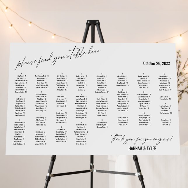 Alphabetical Seating Chart 170 Names Simple Foam Board (In Situ (Stand))