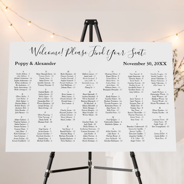 Alphabetical Seating Chart 170 Names Simple Foam Board (In Situ (Stand))