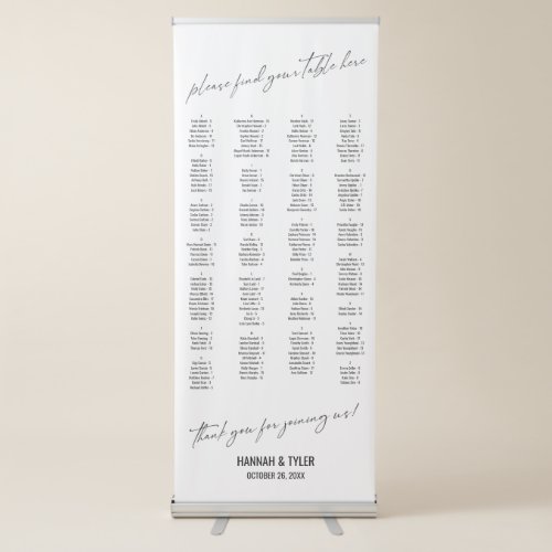 Alphabetical Seating Chart 170 Names Simple Retractable Banner