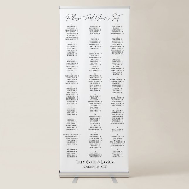 Alphabetical Seating Chart 170 Names Simple Retractable Banner (Front)