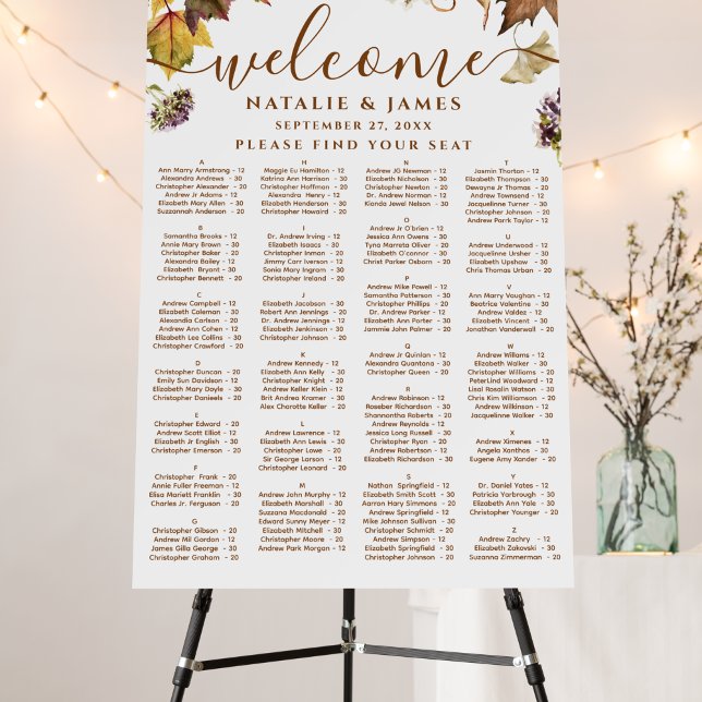 Alphabetical Seating Chart Autumn Fall Wedding Foam Board (Creator Uploaded)