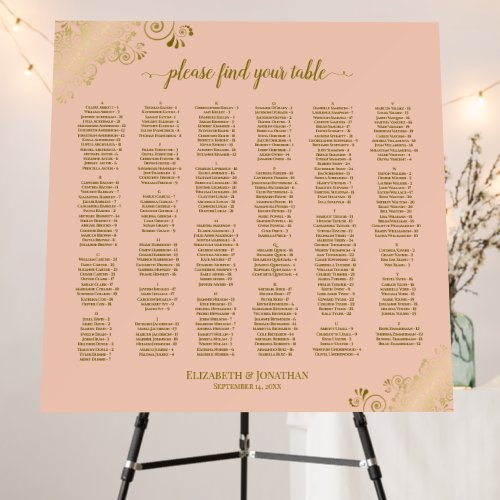Alphabetical Seating Chart Coral Peach & Gold Foam Board