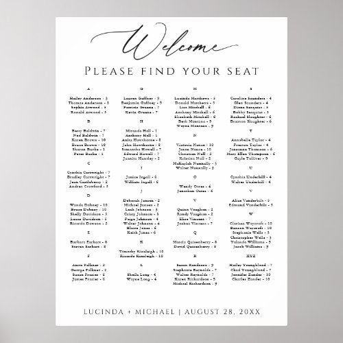 Alphabetical Seating Chart for 100 Guests