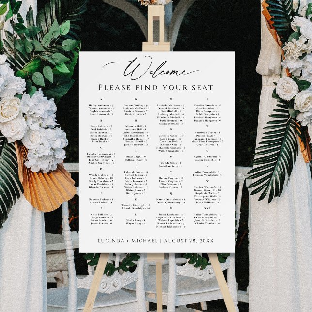 Alphabetical Seating Chart for 100 Guests Foam Board (Seating chart for approx. 100 guests.)