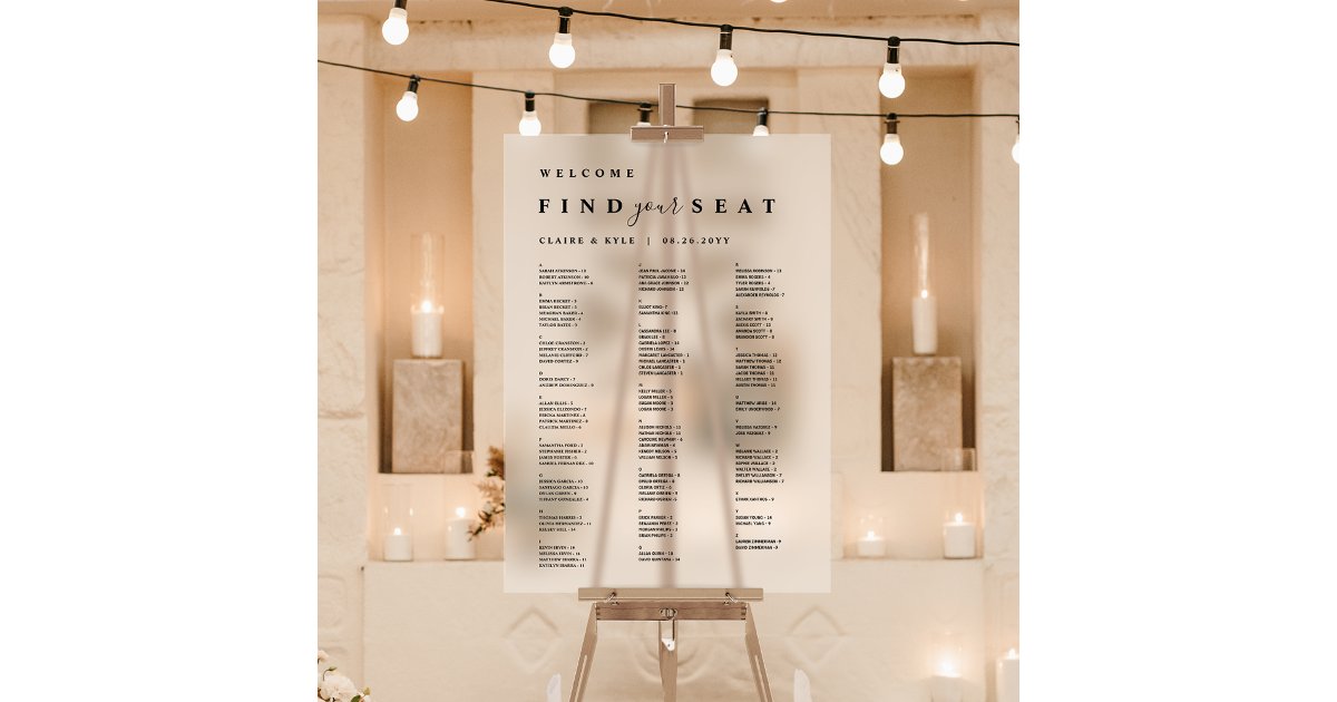 Seating Letters Alphabetical Seating Chart Frosted Acrylic Sign | Zazzle