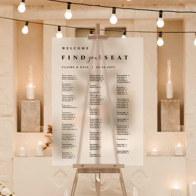 Alphabetical Seating Chart Frosted Acrylic Sign
