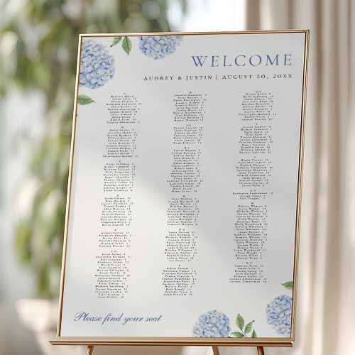 Alphabetical Seating Chart, Hydrangea, XL Poster