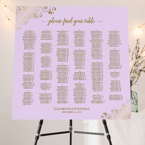 Alphabetical Seating Chart Lilac Purple & Gold Foam Board