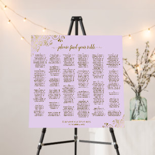Alphabetical Seating Chart Lilac Purple & Gold Foam Board