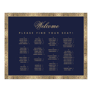 Alphabetical Seating Chart Navy Blue Gold Roses