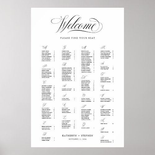 Alphabetical Seating Chart Sign Elegant Wedding