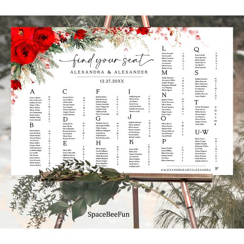 Alphabetical Seating Chart Template Wedding  Foam Board