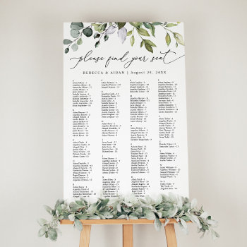 Alphabetical Simple Greenery Wedding Seating Chart Foam Board by PeachBloome at Zazzle