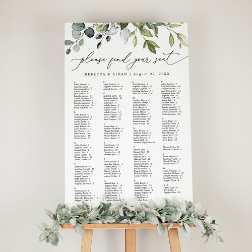 Alphabetical Simple Greenery Wedding Seating Chart Foam Board