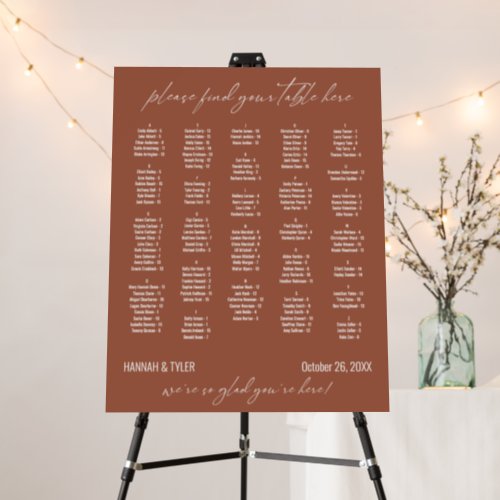 Alphabetical Terracotta 128 Guest Seating Chart Foam Board