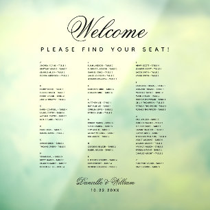 Alphabetical Transparent Wedding Seating Chart  Window Cling