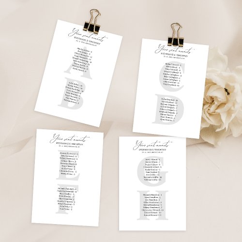 Alphabetical Wedding Guest Seating List Cards