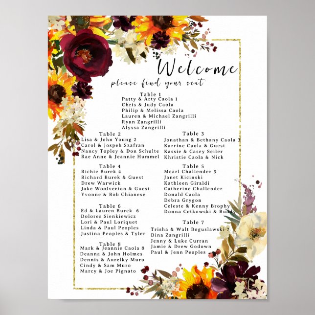 Alphabetical Wedding Seating Chart (Front)