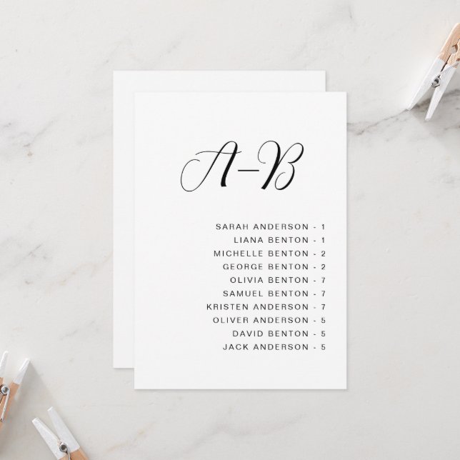 Alphabetical Wedding Seating Chart Card | Zazzle