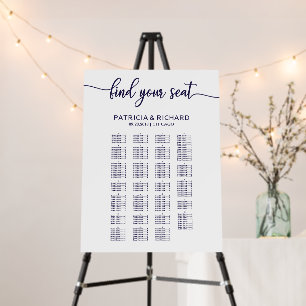 Alphabetical Wedding Seating Chart Chic Navy Blue Foam Board