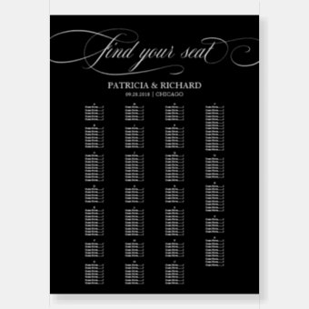 Alphabetical Wedding Seating Chart Elegant Black Foam Board | Zazzle