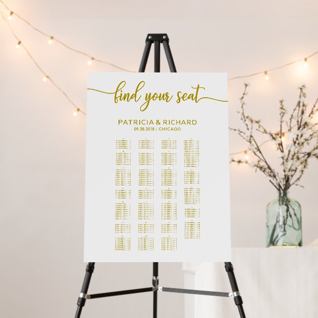 Alphabetical Wedding Seating Chart Gold Elegant Foam Board (In Situ (Stand))