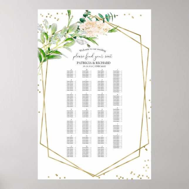 Alphabetical Wedding Seating Chart Greenery (Front)