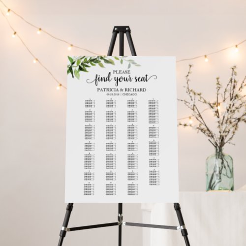 Alphabetical Wedding Seating Chart Greenery Foam Board