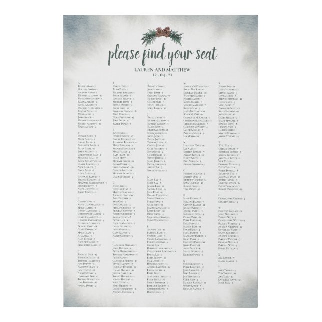 Alphabetical Wedding Seating Chart Wrapped Canvas (Front)