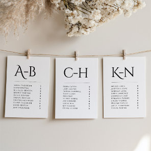 Alphabetical Wedding Seating Individual Card