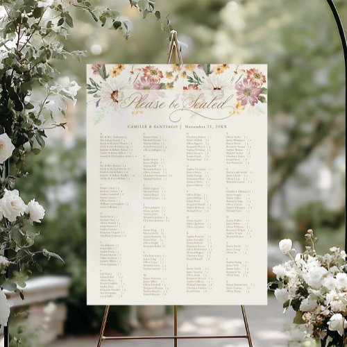 Alphabetical Wildflower Wedding Seating Chart Foam Board