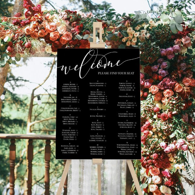 Alphabetized Black Welcome Seating Chart Any Event Foam Board (Creator Uploaded)