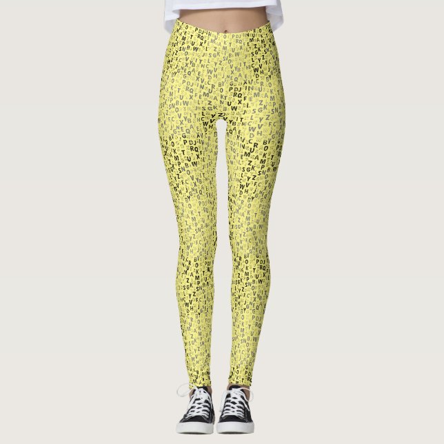 Alphabets Pattern 01 BW.w LYellow BG Leggings (Front)