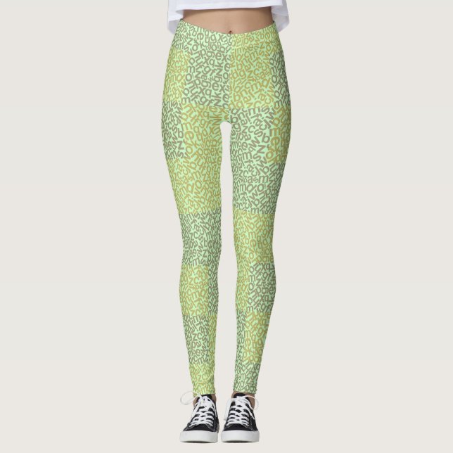 Alphabets Pattern 02 YW 2Tonesx4.bw Lgreen BG Leggings (Front)