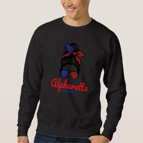 Alpharetta Georgia Retro Messy Bun   Sweatshirt