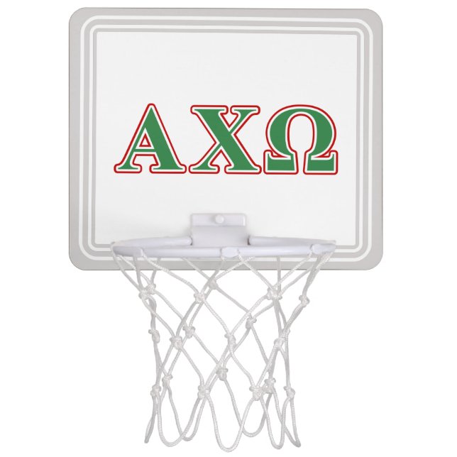 Alphi Chi Omega Green and Red Letters Mini Basketball Hoop (Front)