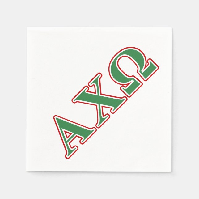 Alphi Chi Omega Green and Red Letters Paper Napkins (Front)