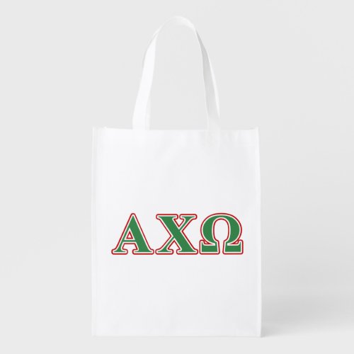 Alphi Chi Omega Green and Red Letters Reusable Grocery Bag